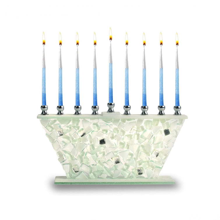 White Shattered Glass Chanukah Menorah