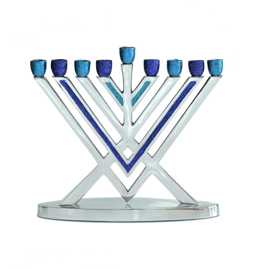 Blue Glitter Menorah