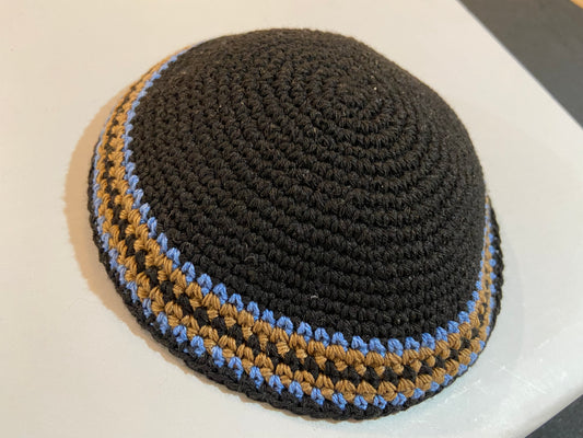 Handmade Knitted Kippa Yarmulka - dark colors
