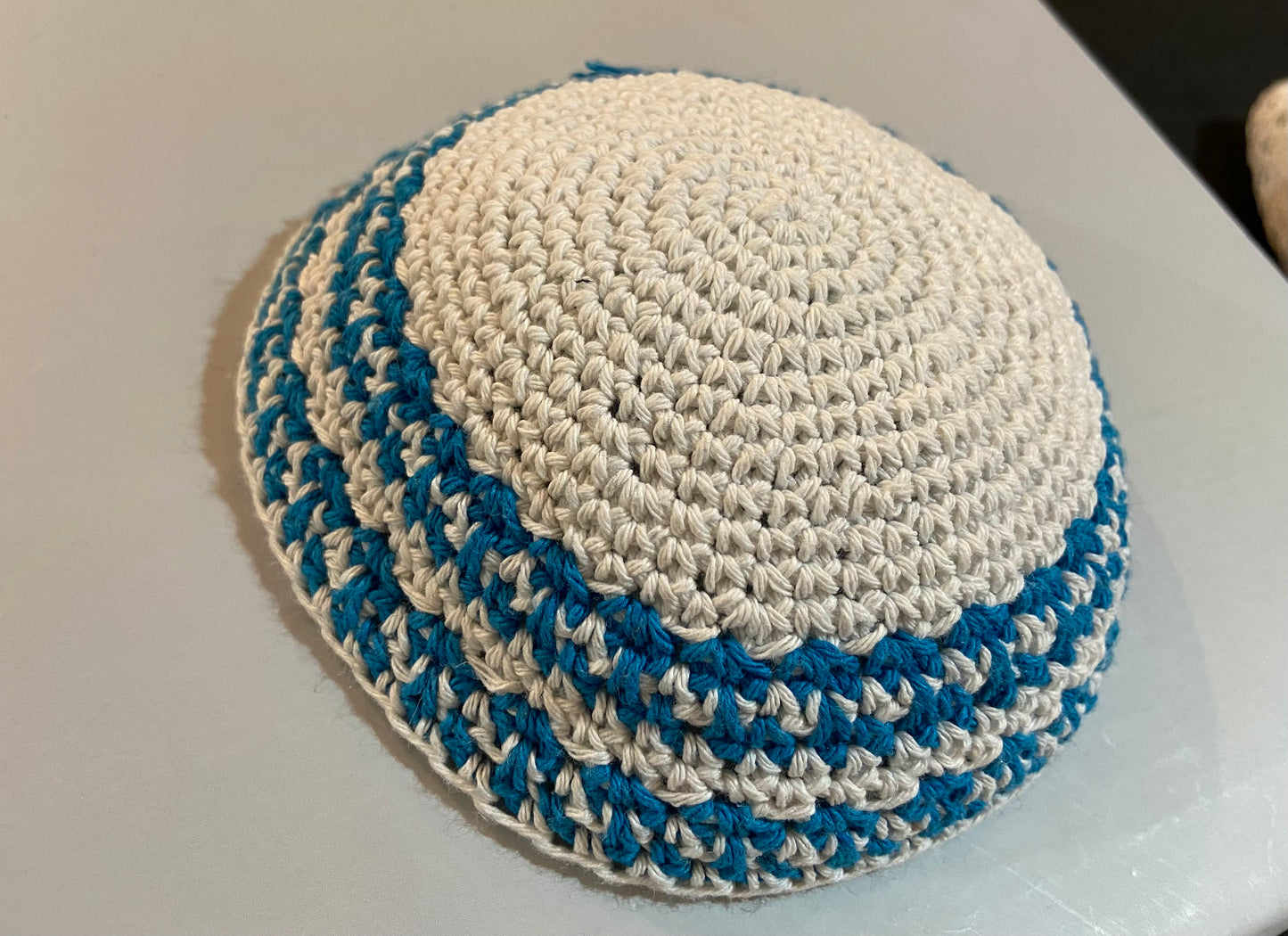 Handmade Knitted Kippa Yarmulka - Special design white