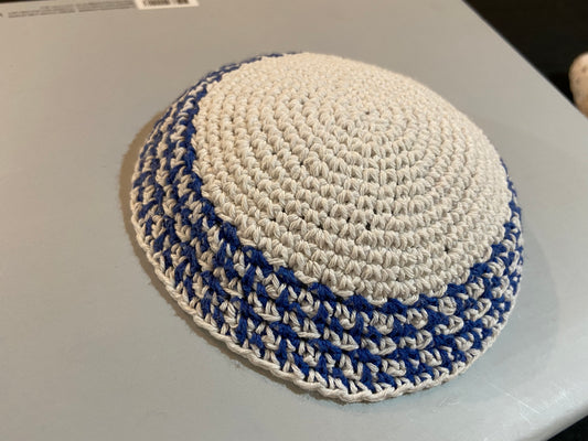 Handmade Knitted Kippa Yarmulka - Special design white