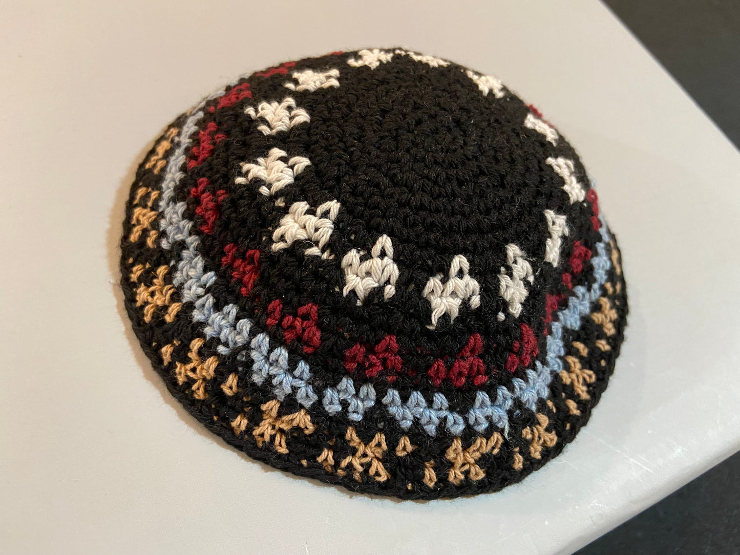 Handmade Knitted Kippa Yarmulka - dark colors