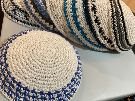 Handmade Knitted Kippa Yarmulka - Special design white